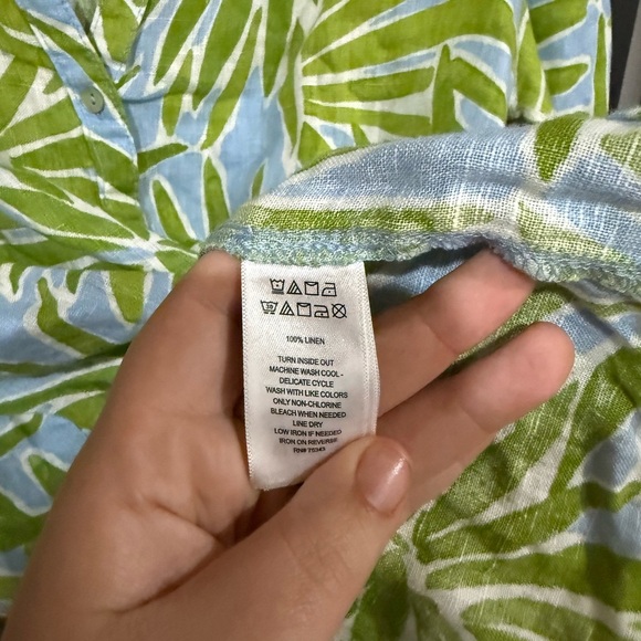 Sigrid Olsen tropical Green and Blue Button Down Shirt size large - Picture 6 of 7